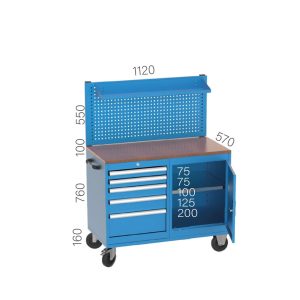 8225 – MOBILE WORKBENCH WITH 6 DRAWERS, CUPBOARD AND PEGBOARD